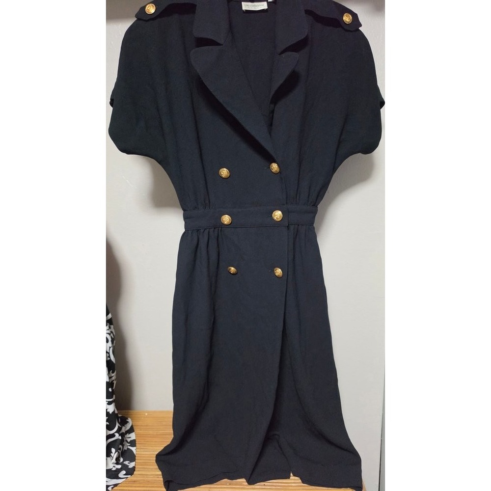 Liz Claiborne Black Double-Breasted Dress Gold Buttons Vintage Midi 6